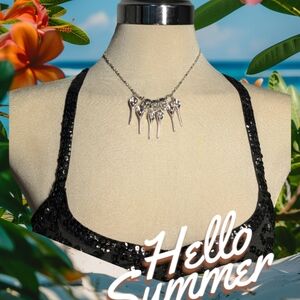 *New* 925 Sterling Chain with Skull and Spoons Pendant Choker Necklace